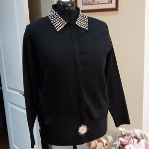 Nwt Sioni Black Sweater with Embellished Collar